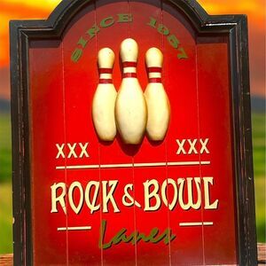 Vintage 2006 Rock & Bowl Lanes 3D Wall Art Plaque Retro Decor for Game Rooms Den